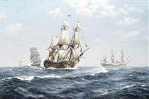 MS Centurion (1774) in open waters accompanied by other fourth rate ships of the line - Derek Gardner