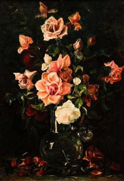 Roses in a Glass Vase - George Cochran Lambdin