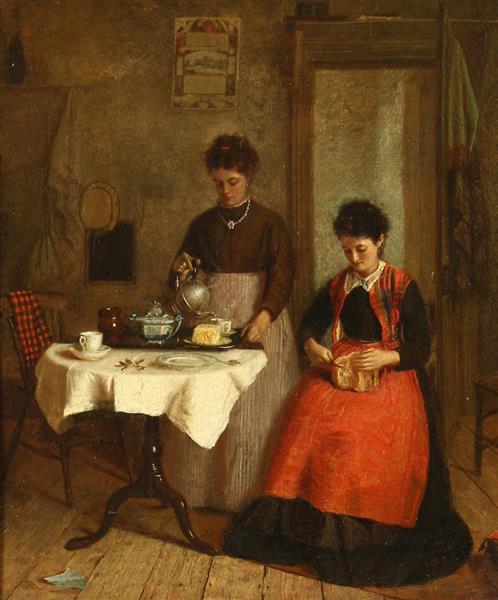 A scene of two ladies in an interior - Harry Brooker