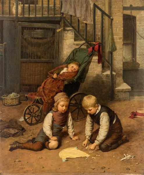 Children Playing in the Courtyard - Harry Brooker