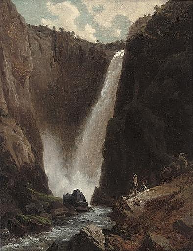 Hikers before a waterfall - Johan Fredrik Eckersberg