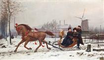 Aristocratic Family Enjoying Winter Landscape - Karel Ooms