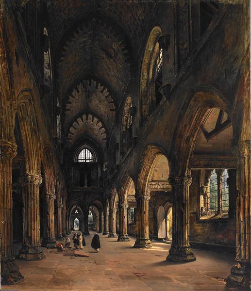 Interior of Rosslyn Chapel, Scotland - Louis Daguerre