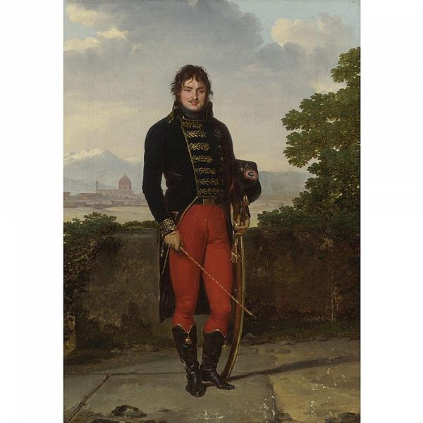 FLORENCE PORTRAIT OF AN OFFICER, THOUGHT TO BE GÉNÉRAL JEAN-CLAUDE MOREAU (1755 -1828), FULL LENGTH, IN UNIFORM, ON A TERRACE, A VIEW OF FLORENCE BEYOND - Louis Gauffier