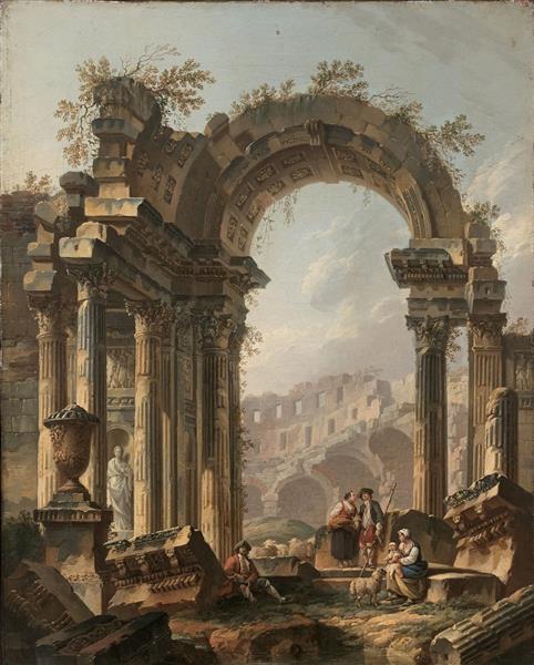 Bergers dans des ruines romaines - Pierre-Antoine Demachy