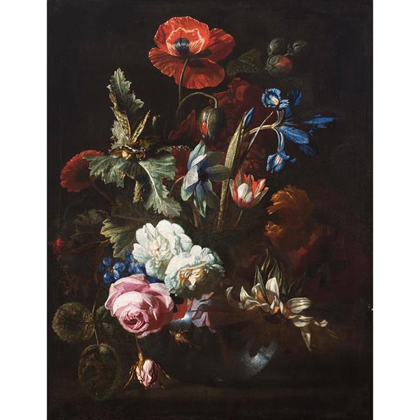 Nature morte au vase de fleurs sur un entablement - Simon Pietersz Verelst