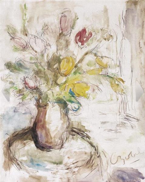 Béla Adalbert Czóbel, Still Life with Flower in a Vase - Béla Czóbel