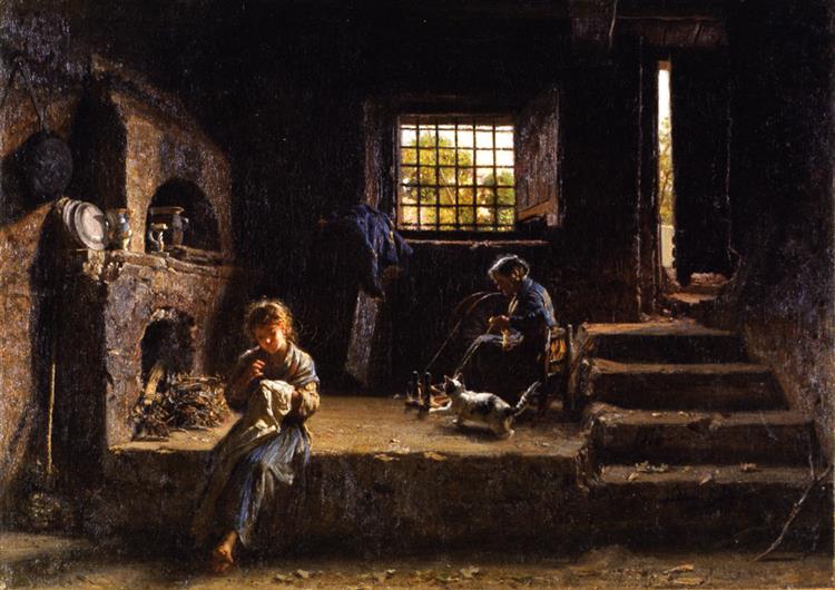 Rustic interior with peasant women, 1860 - Филиппо Палицци