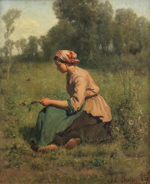 Young Peasant Woman Playing with Cockchafers, 1857 - Жуль Бретон