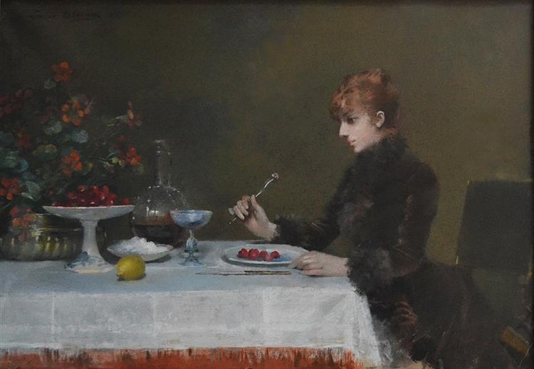 Sarah Bernhardt at the Table, c.1885 - Луиза Аббема