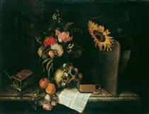 Vanitas with Sunflower and Jewelry Box - Maria van Oosterwijk