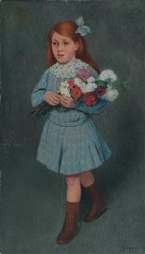 Girl holding flowers - Федерико Дзандоменеги