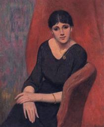 The woman in black on a red background - Federico Zandomeneghi