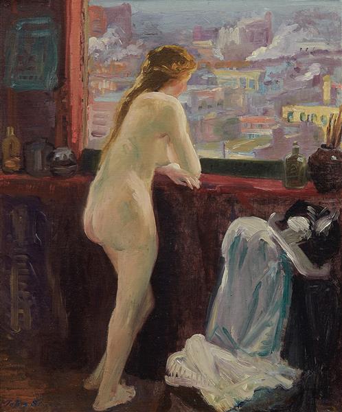 Nude at Window over Greenwich Village, c.1913 - John French Sloan