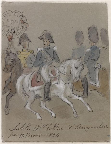 Le duc d'Angoulême à cheval avec d'autres cavaliers, 1824 - Horace Vernet