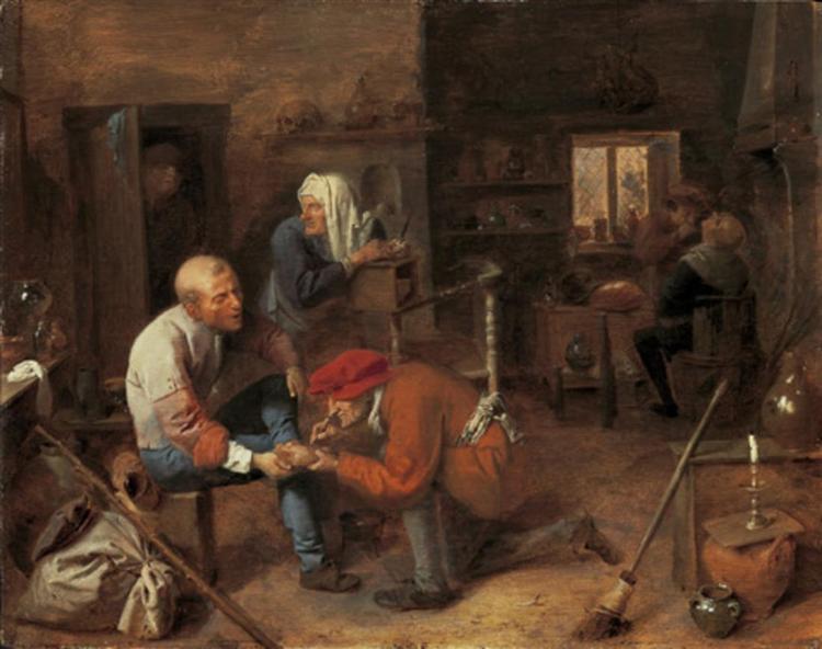 Village barbershop, c.1631 - Адриан Браувер