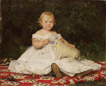 Portrait of Emilie Weiss (with soft toy) - Albrecht Anker