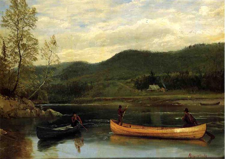 Men in  Two Canoes - Albert Bierstadt