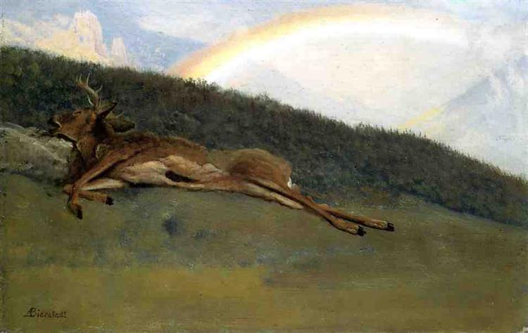 Rainbow over a Fallen Stag - Albert Bierstadt