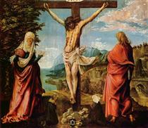 Crucifixion scene, Christ on the Cross with Mary and John - Альбрехт Альтдорфер