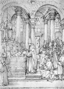 Mass of Cardinal Albrecht of Brandenburg in the Abbey Church Hall - Albrecht Dürer