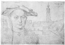 Portrait of a twenty four men and a view of St. Michael in Antwerp - Albrecht Durer