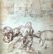 Study for an engraving of the Prodigal Son - Альбрехт Дюрер