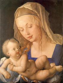 Virgin and child holding a half eaten pear - 杜勒