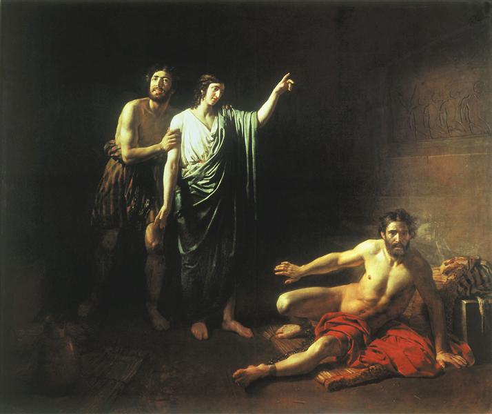 Joseph interpreting dreams to butler and baker, concluded with him in prison, 1827 - Alexander Ivanov