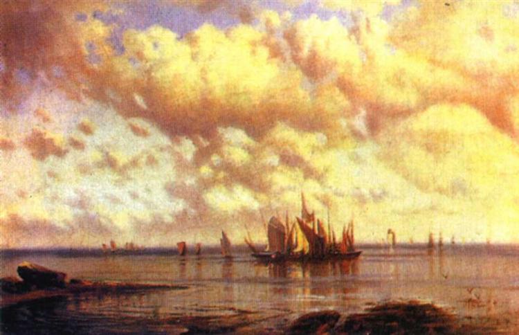 Sailboats in the bay, 1860 - Alexey  Bogolyubov