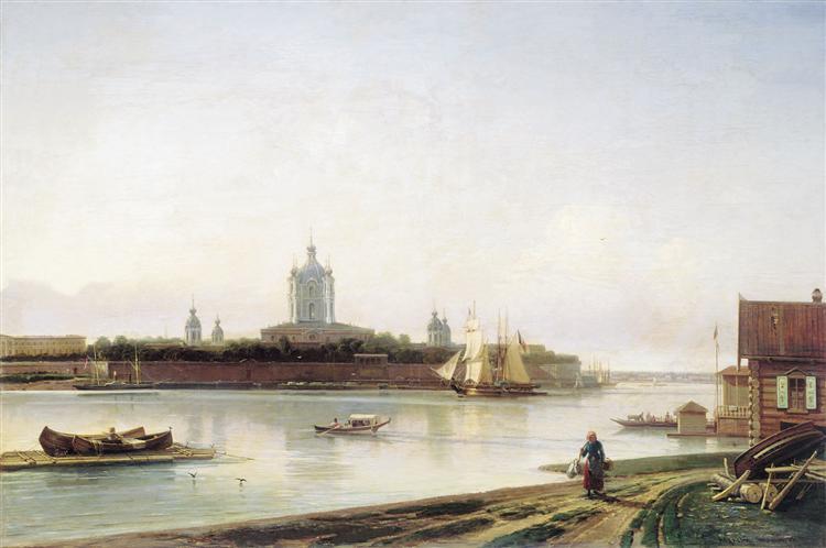 Вид на Смольный монастырь с Большой Охты, c.1870 - Алексей Боголюбов