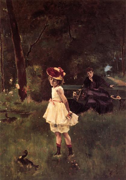 Girl with Duck, 1893 - Альфред Стевенс