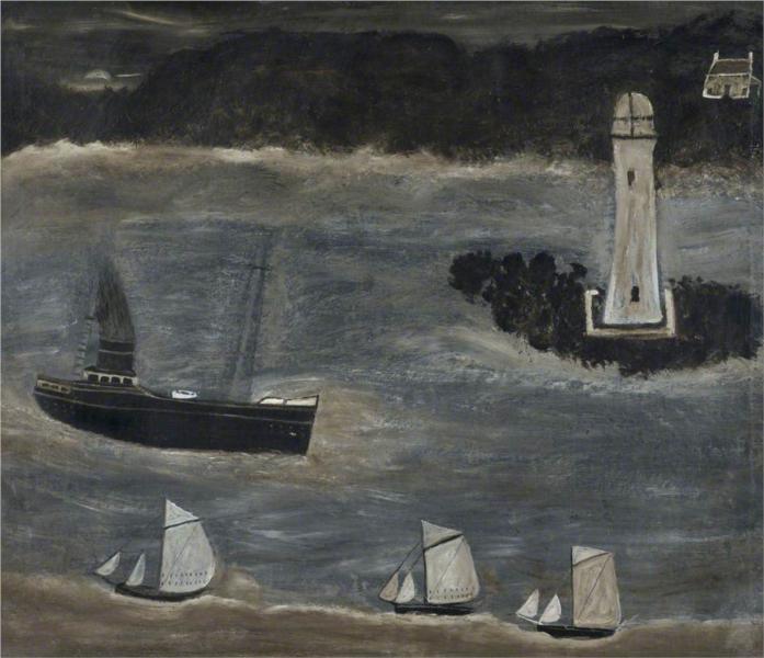 Seascape, Ships Sailing Past the Long Ships, 1928 - Alfred Wallis
