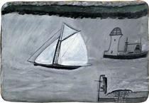 St Ives harbour. White sailing ship - Alfred Wallis