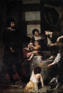 St. Isidore saves a child that had fallen in a well - Alonzo Cano