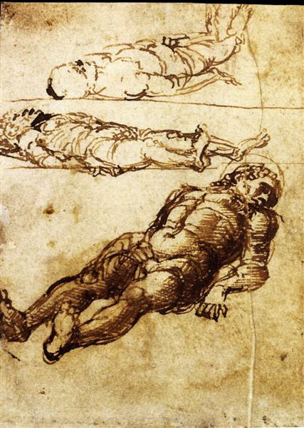 Three studies elongated figures, 1455 - Андреа Мантенья