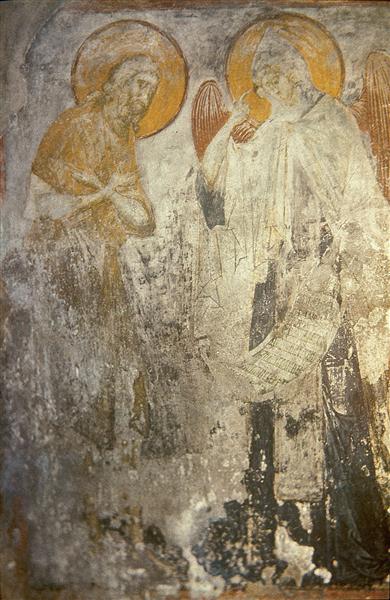 Angel presents Monk Pachomius cenobitic monastic charter., c.1400 - Andrei Rubljow