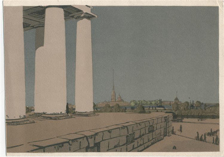 Colonnade of Exchange and Peter and Paul Fortress, 1907 - Anna Ostroumova-Lebedeva