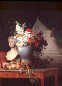 Vase of Flowers with a Bust of Flora - Anne Vallayer-Coster