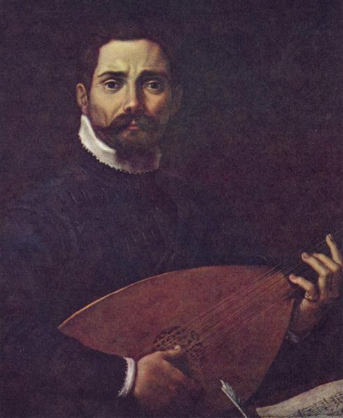 Portrait of Giovanni Gabrieli with the lute, c.1600 - Аннібале Карраччі