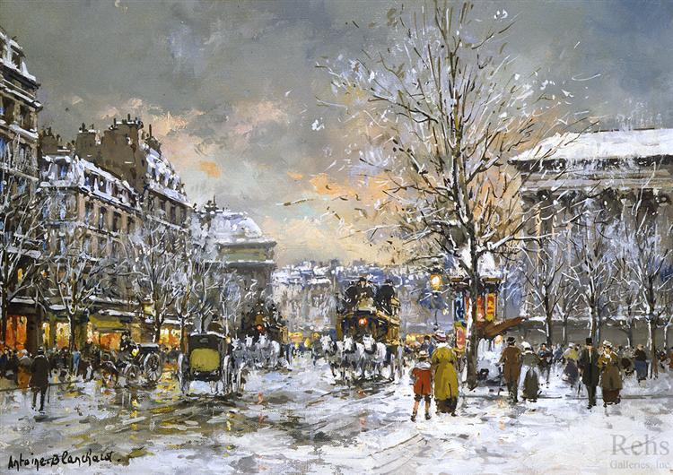 Omnibus on the place de la Madeleine, Winter - Antoine Blanchard