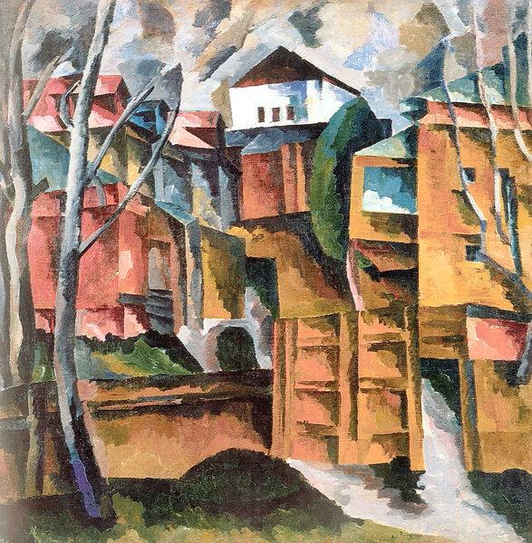 Landscape with white house and the yellow gate, 1922 - Aristarkh Lentulov