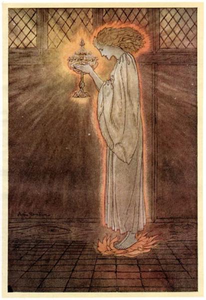 The Holy Grail is carried in - Arthur Rackham