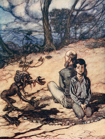 The Son made a circle, and his Father and he took their places within it, and the little black Mannikin appeared - Arthur Rackham