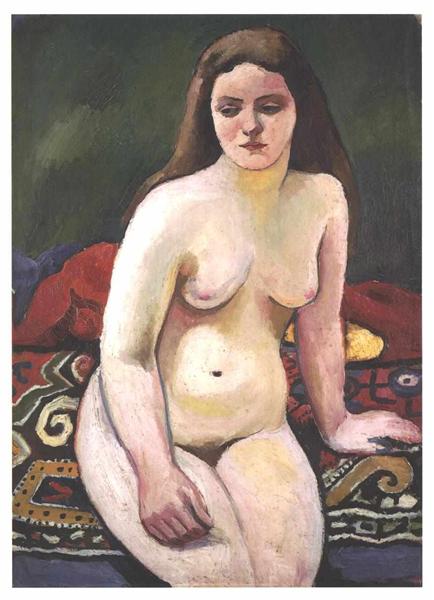 Female nude at a knited carpet - August Macke
