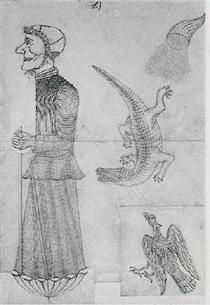 Witch with eagle, crocodile and cornucopia - August Natterer