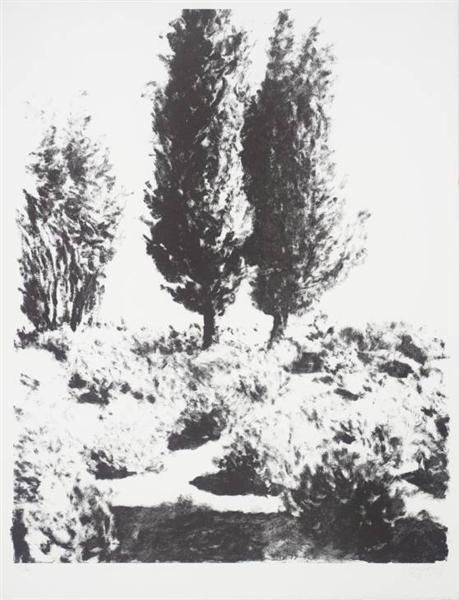 Jerusalem Cypresses and Lavender, 1977 - Avigdor Arikha
