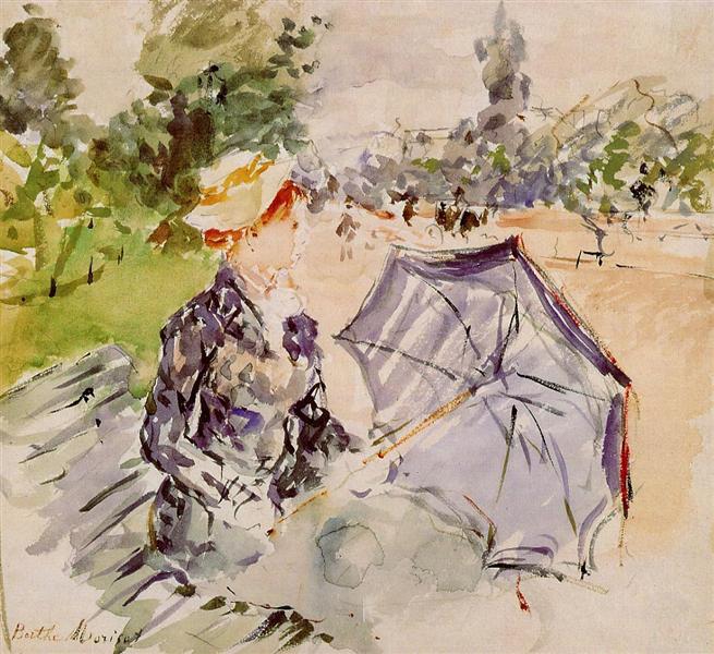 Lady with a Parasol Sitting in a Park, 1885 - 貝爾特·莫里索