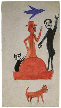 Untitled (Figure Construction with Waving Man) - Bill Traylor