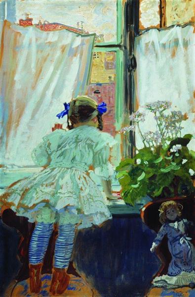 At the window. Portrait of I.B. Kustodieva, 1910 - Boris Koustodiev